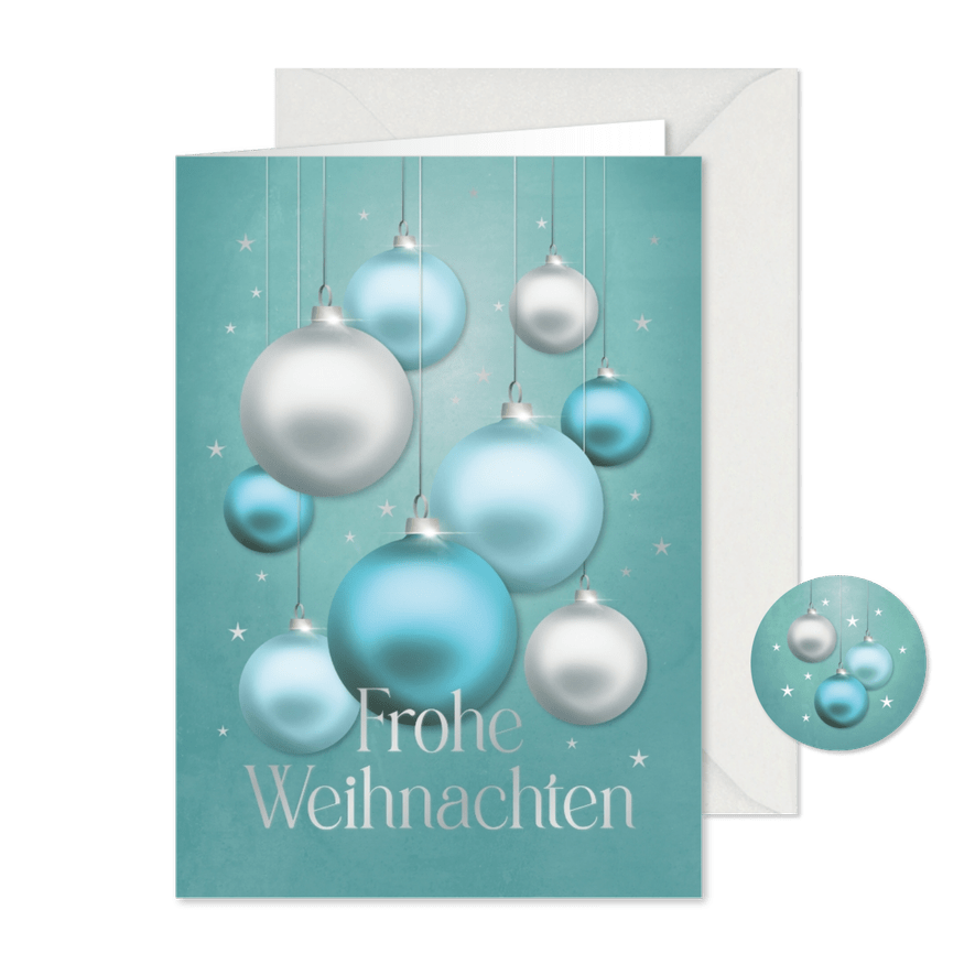 Geschäftliche Weihnachtskarte blaue Weihnachtskugeln - Karteneindruck