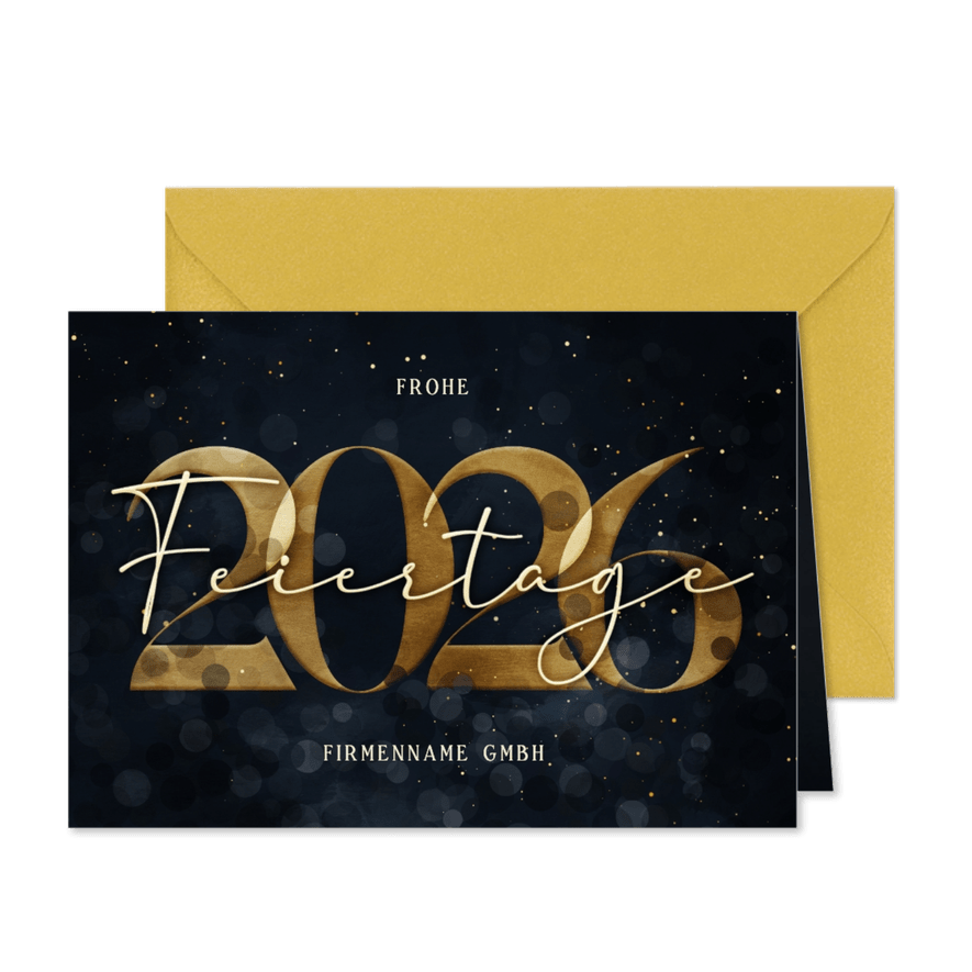 Geschäftliche Weihnachtskarte dunkelblau Jahreszahl Goldlook - Karteneindruck
