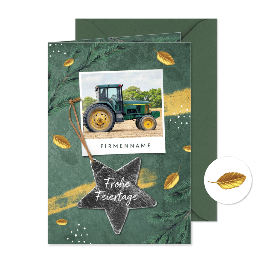 Geschäftliche Weihnachtskarte Foto, Stern und Tannenzweige - Karteneindruck
