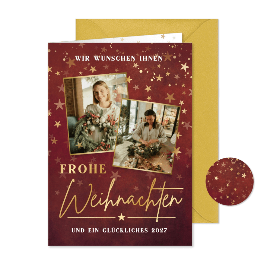 Geschäftliche Weihnachtskarte Fotos & goldfarbene Sterne - Kartenvorschau