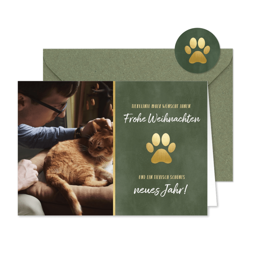 Geschäftliche Weihnachtskarte für Tierklinik oder Tierarzt - Karteneindruck
