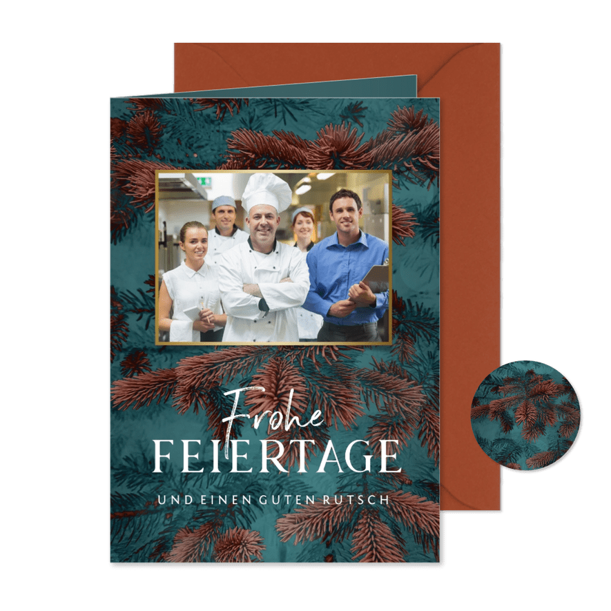 Geschäftliche Weihnachtskarte Gastronomie mit Tannenzweigen - Karteneindruck