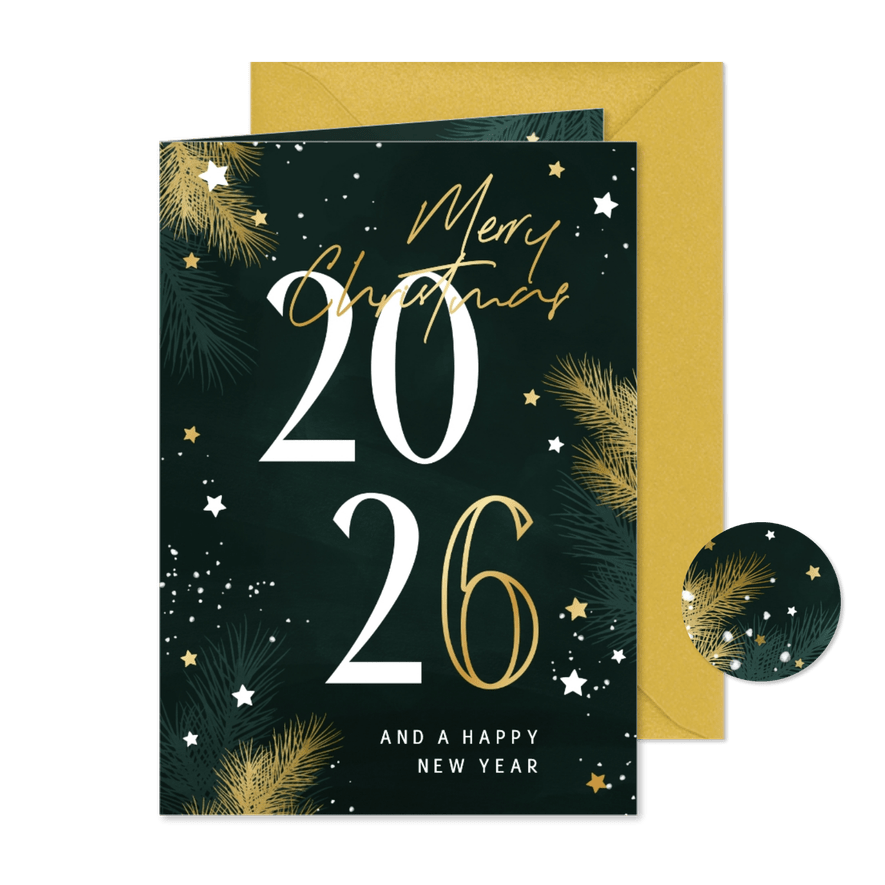 Geschäftliche Weihnachtskarte goldene Sterne Jahreszahl - Karteneindruck