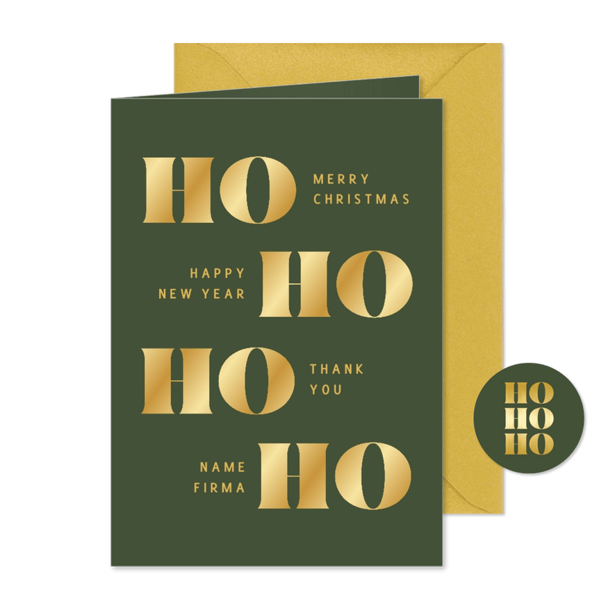 Geschäftliche Weihnachtskarte 'Ho Ho Ho' Goldlook - Karteneindruck
