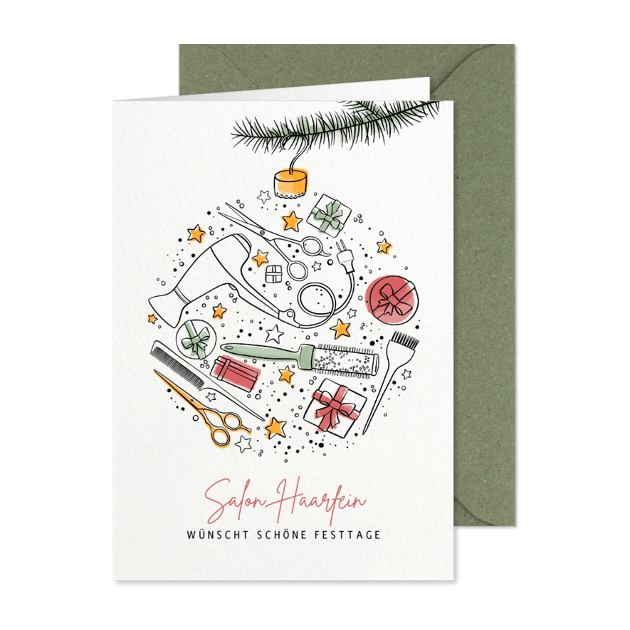 Geschäftliche Weihnachtskarte Icons 'Friseur' - Karteneindruck
