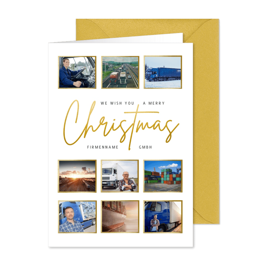 Geschäftliche Weihnachtskarte international mit Fotocollage - Karteneindruck
