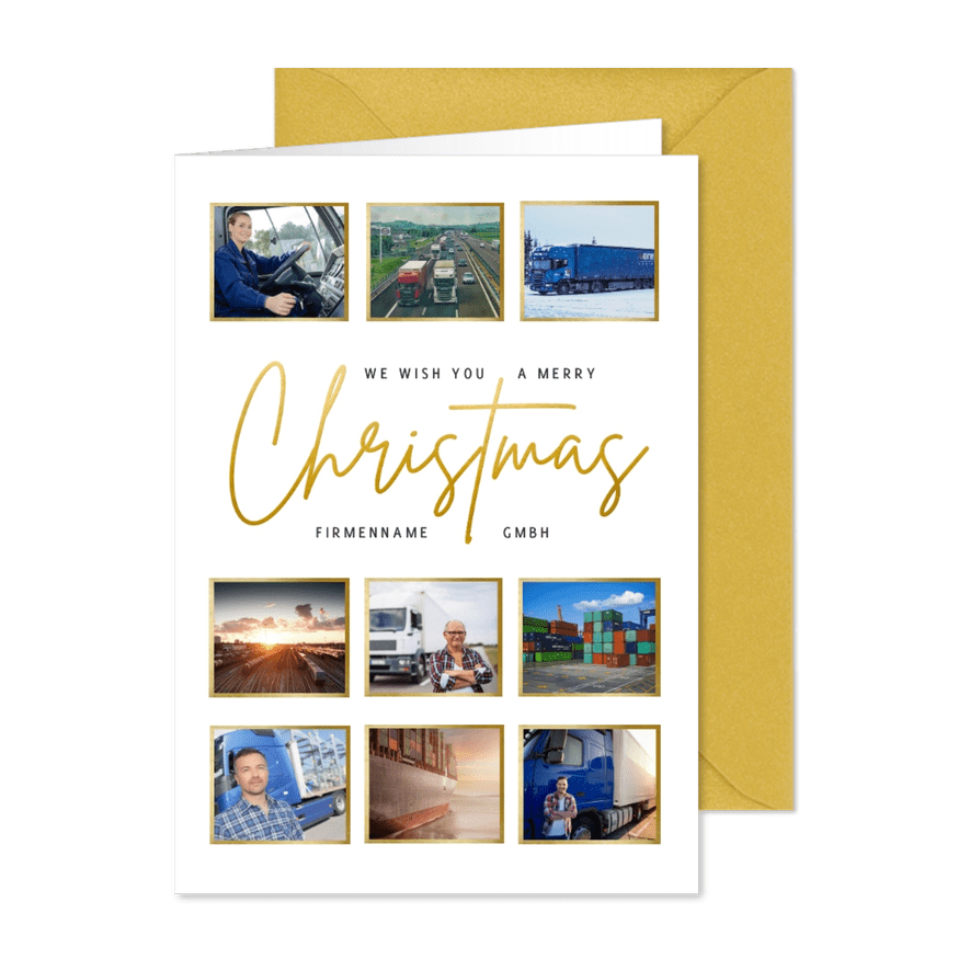 Geschäftliche Weihnachtskarte international mit Fotocollage - Karteneindruck