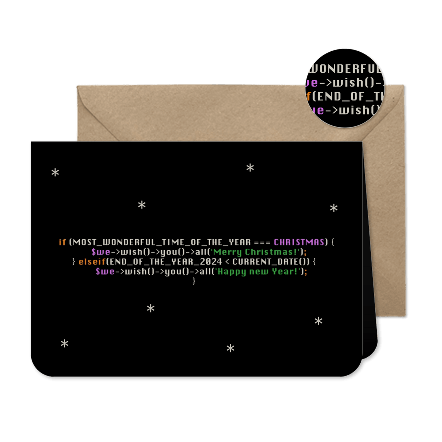 Geschäftliche Weihnachtskarte IT mit Quellcode - Karteneindruck
