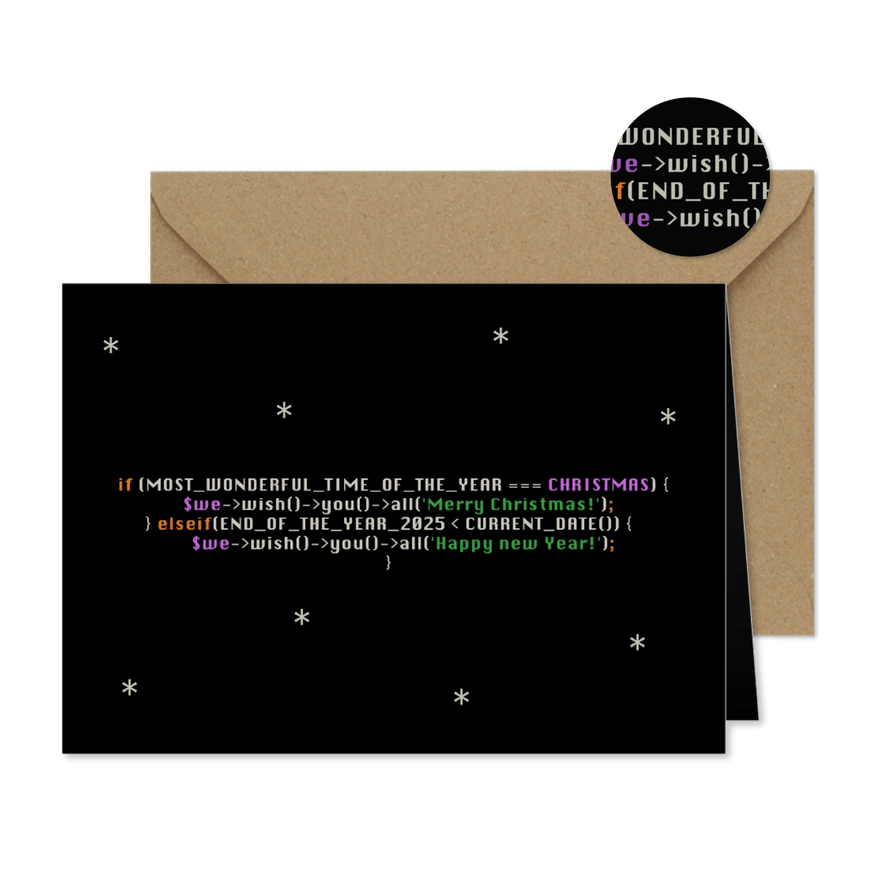 Geschäftliche Weihnachtskarte IT mit Quellcode - Karteneindruck
