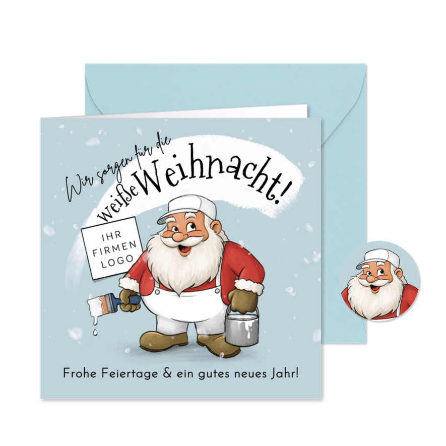 Geschäftliche Weihnachtskarte Maler Weihnachtsmann - Karteneindruck