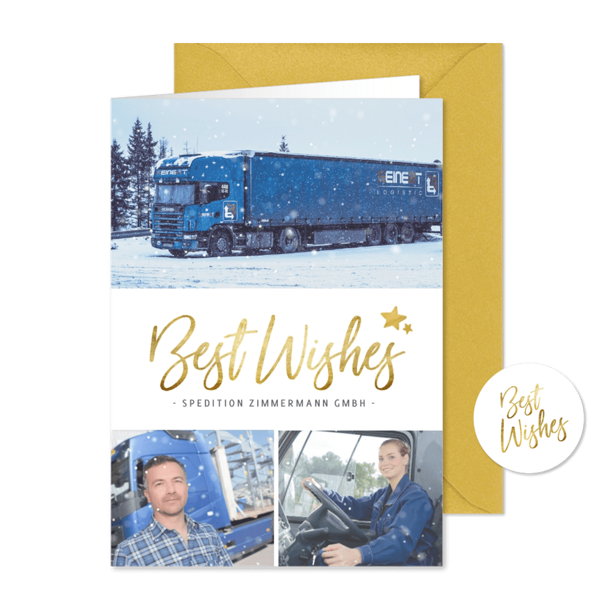 Geschäftliche Weihnachtskarte mit Fotos Spedition - Karteneindruck