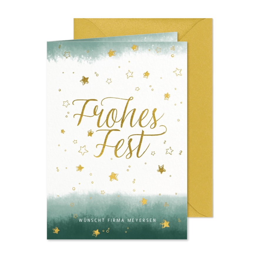 Geschäftliche Weihnachtskarte mit goldenen Sternen - Karteneindruck