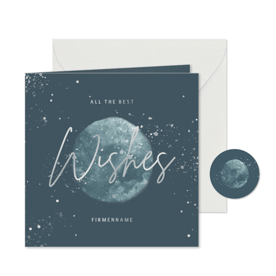 Geschäftliche Weihnachtskarte Mond 'Wishes' - Karteneindruck
