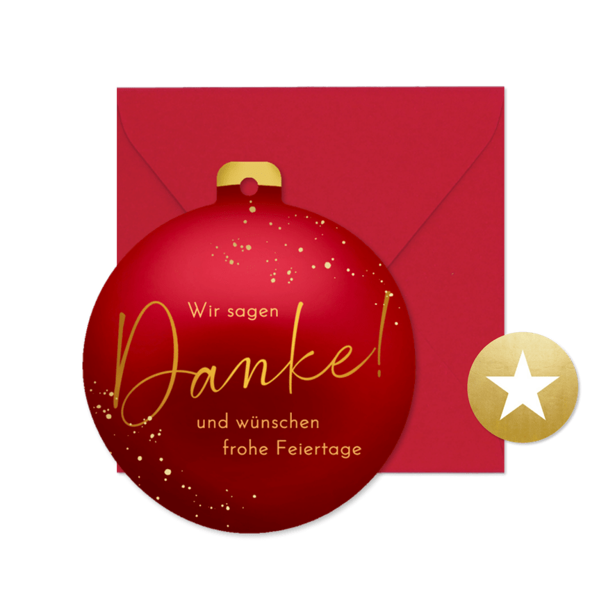Geschäftliche Weihnachtskarte rote Kugel 'Danke' - Karteneindruck