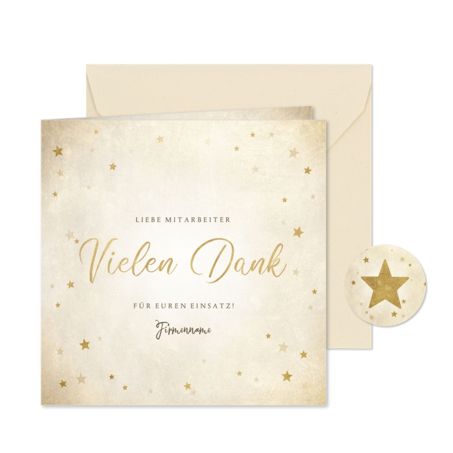 Geschäftliche Weihnachtskarte Vielen Dank mit Sternen - Karteneindruck