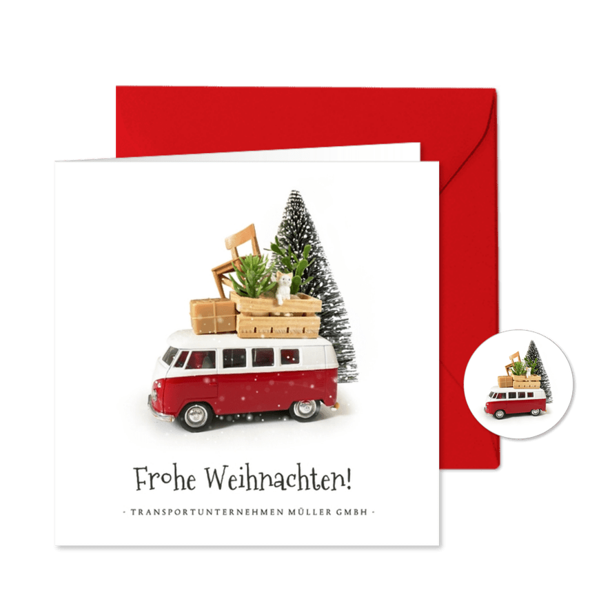 Geschäftliche Weihnachtskarte VW Bus Transportunternehmen - Karteneindruck
