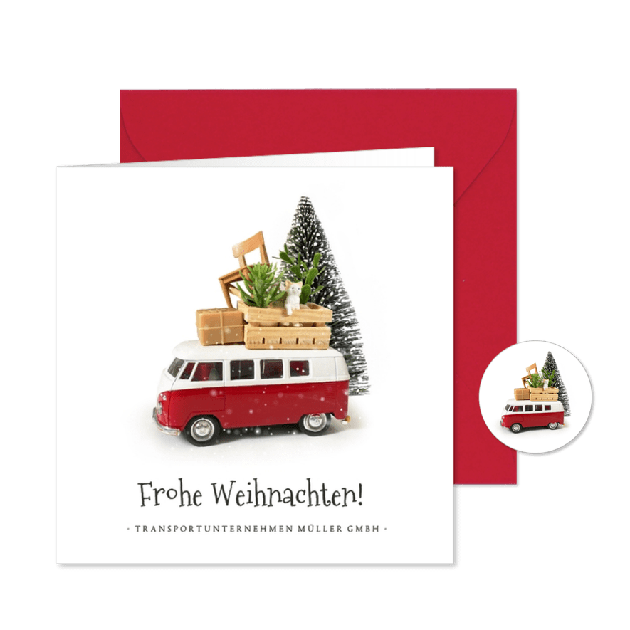 Geschäftliche Weihnachtskarte VW Bus Transportunternehmen - Karteneindruck