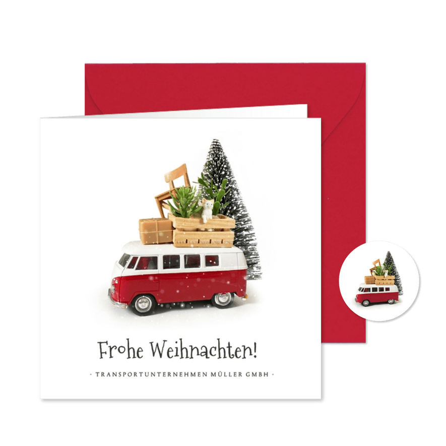 Geschäftliche Weihnachtskarte VW Bus Transportunternehmen - Karteneindruck