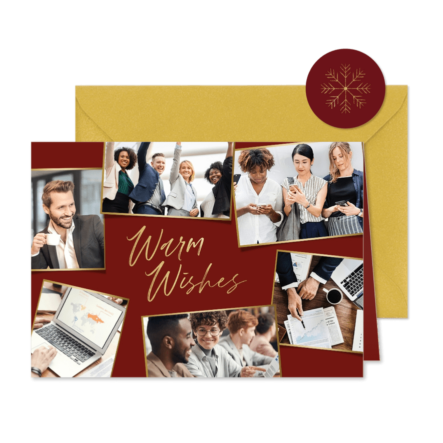 Geschäftliche Weihnachtskarte 'Warm wishes' Fotocollage - Karteneindruck
