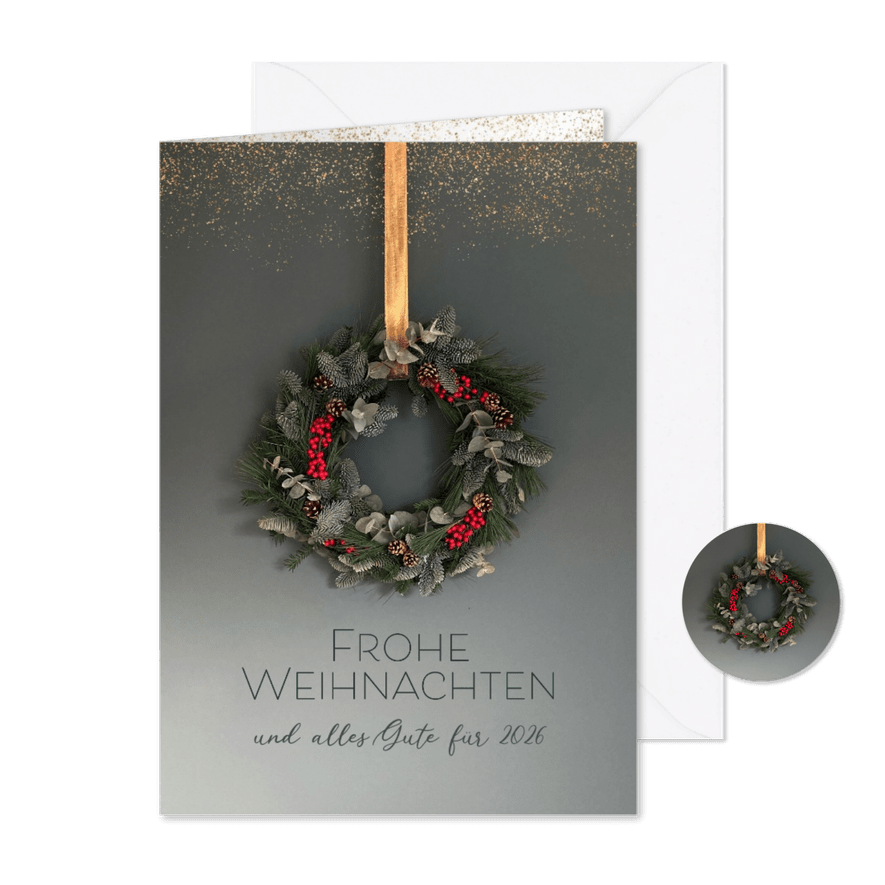 Geschäftliche Weihnachtskarte Weihnachtskranz - Karteneindruck