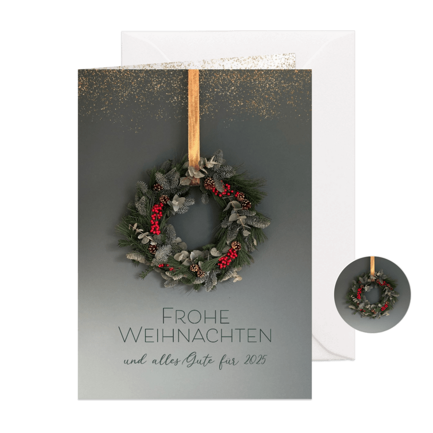 Geschäftliche Weihnachtskarte Weihnachtskranz - Karteneindruck
