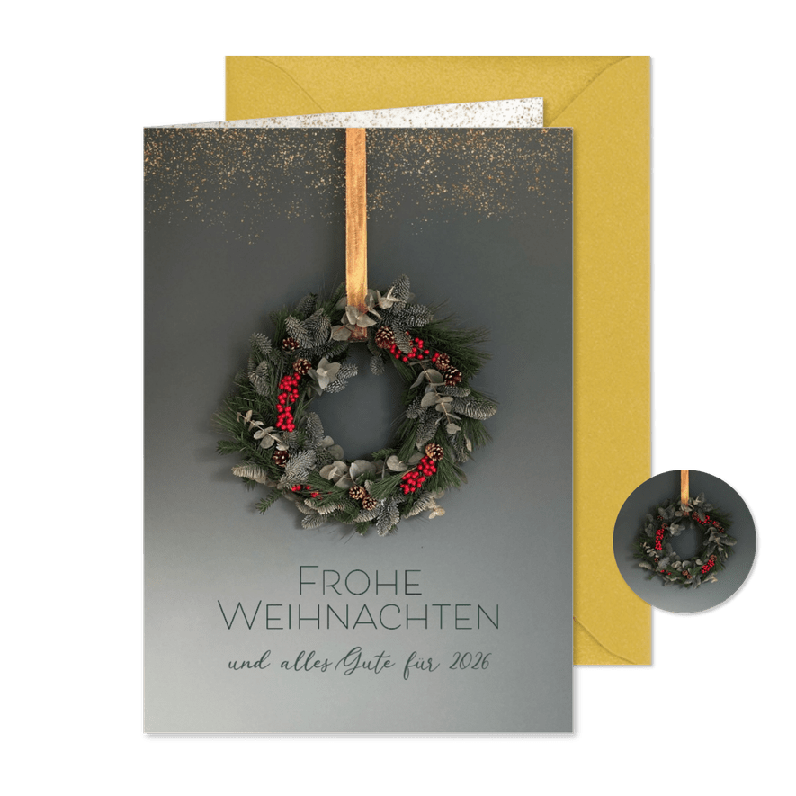 Geschäftliche Weihnachtskarte Weihnachtskranz - Karteneindruck
