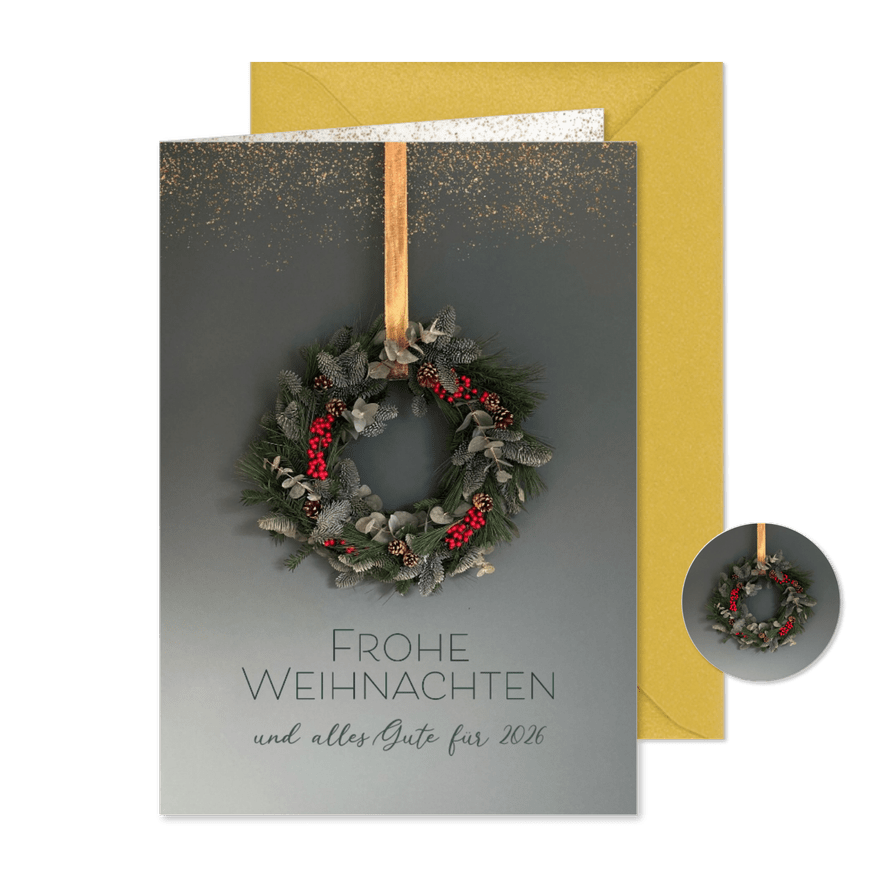 Geschäftliche Weihnachtskarte Weihnachtskranz - Karteneindruck