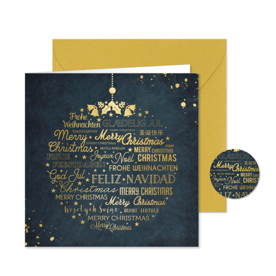 Geschäftliche Weihnachtskarte Weihnachtskugel Sprachen - Karteneindruck
