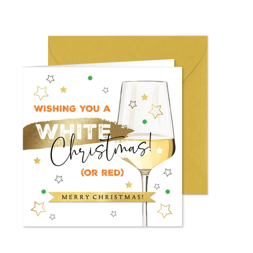 Geschäftliche Weihnachtskarte Weißwein 'White Christmas' - Karteneindruck
