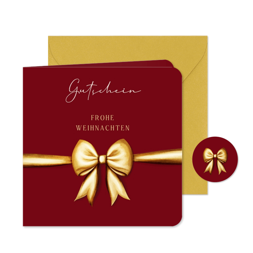 Geschenkgutschein Mitarbeiter Weihnachten goldene Schleife - Karteneindruck
