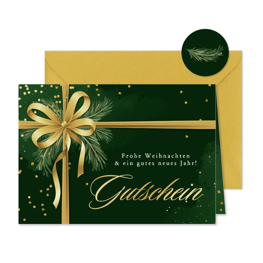Geschenkgutschein Tannenzweige Schleife Weihnachten - Karteneindruck
