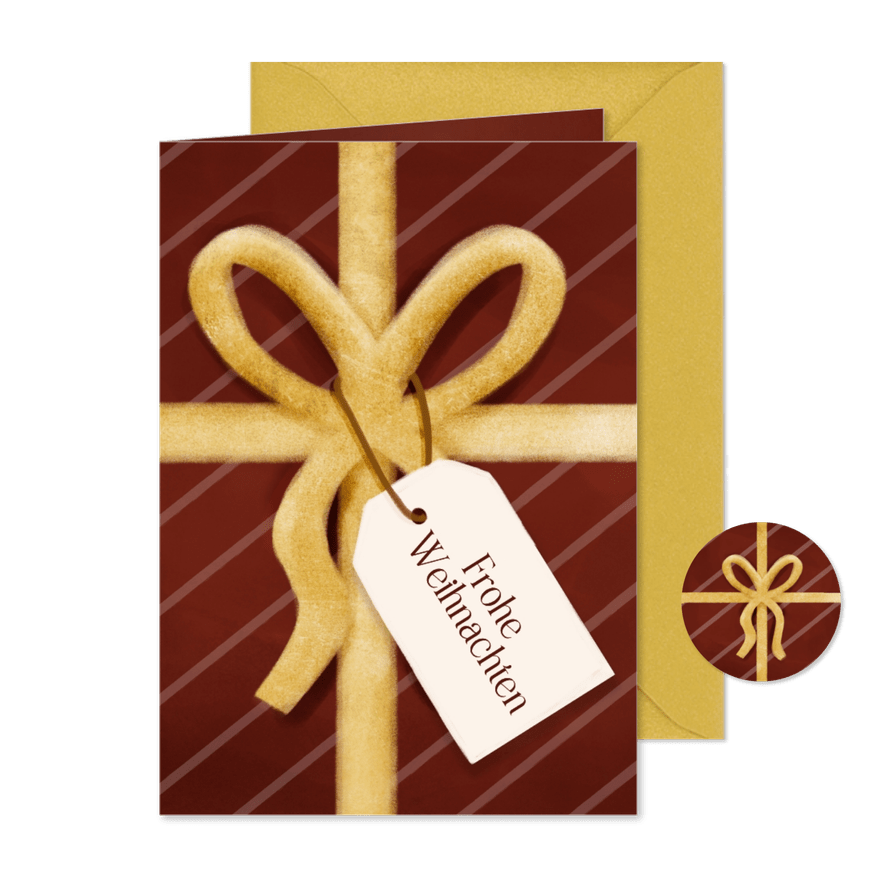 Geschenkgutschein Weihnachten dunkelrot mit Goldschleife - Kartenvorschau