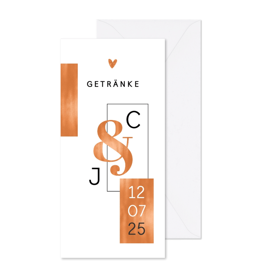 Getränkekarte Hochzeit Kupfer grafisch - Karteneindruck