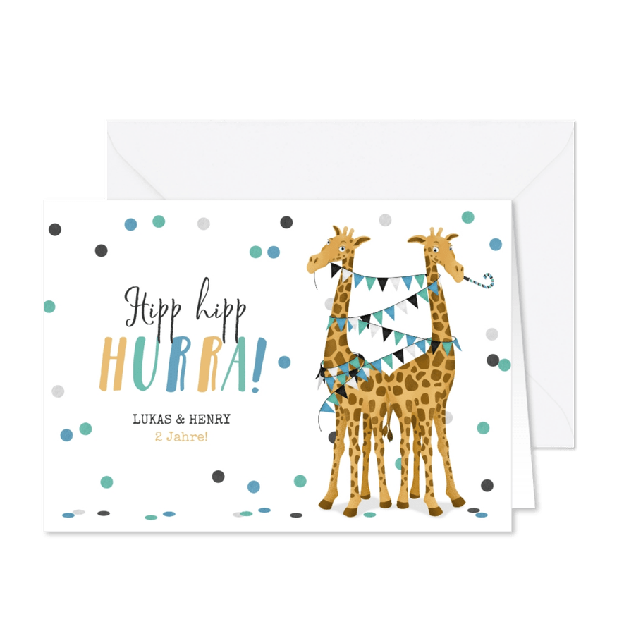 Giraffen-Geburtstagskarte Zwillinge - Karteneindruck
