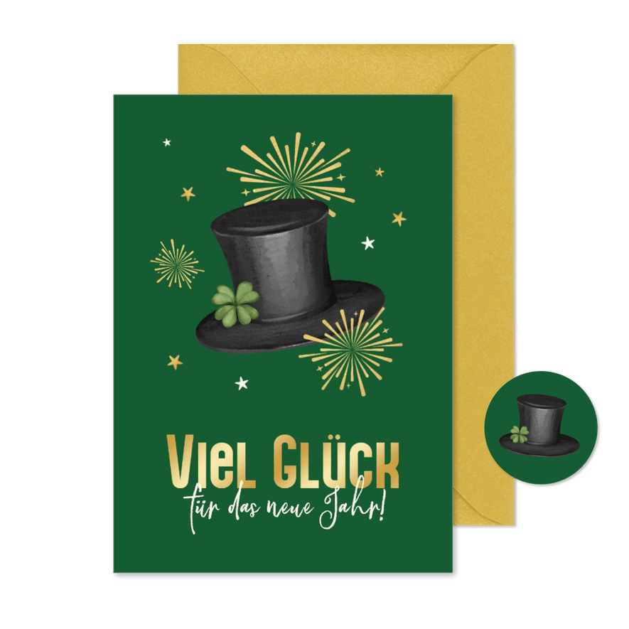 Glücksbringer-Karte zu Neujahr Schornsteinfegerhut - Kartenvorschau
