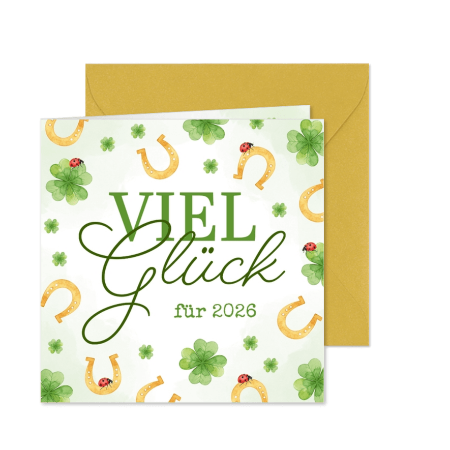 Glücksbringerkarte Neujahr Hufeisen & Klee - Karteneindruck