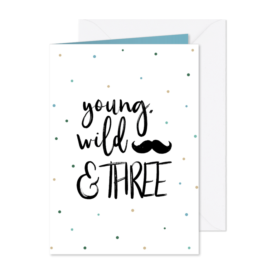 Glückwunsch 3. Geburtstag blau 'Young, wild & THREE' - Karteneindruck