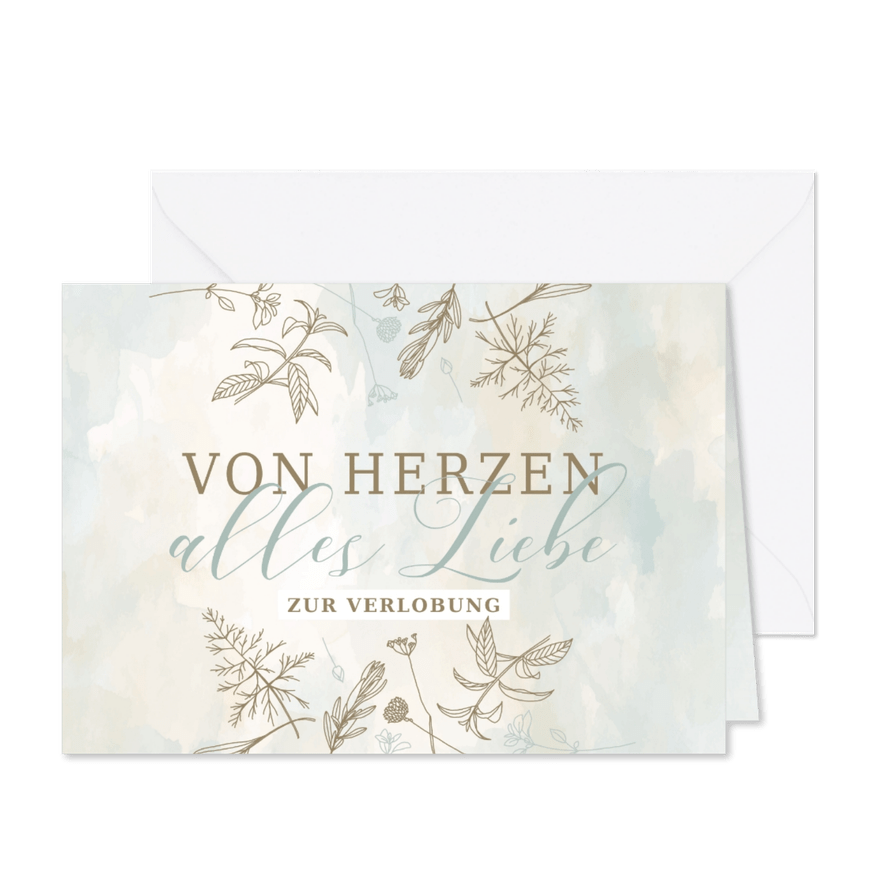Glückwunsch zur Verlobung mit Aquarell und Blumen - Karteneindruck