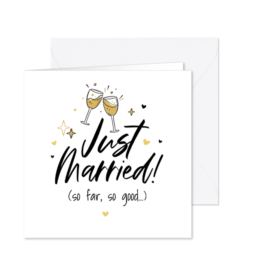 Glückwunschgruß Hochzeit 'Just Married' - Karteneindruck