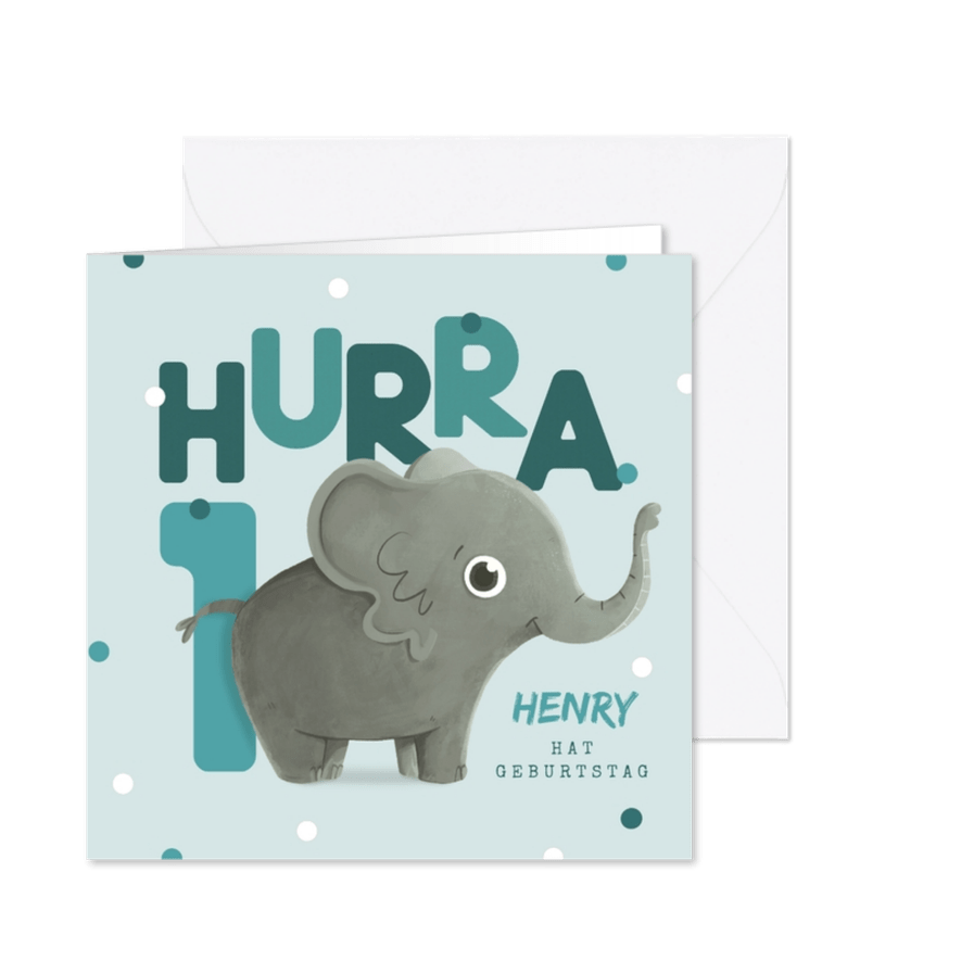 Glückwunschkarte 1. Geburtstag Elefant - Karteneindruck