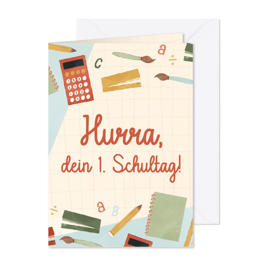 Glückwunschkarte 1. Schultag Schulsachen - Karteneindruck