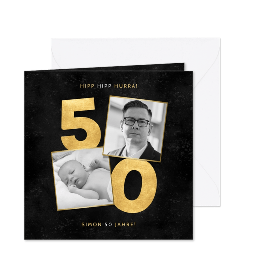 Glückwunschkarte 50. Geburtstag mit Fotos - Karteneindruck
