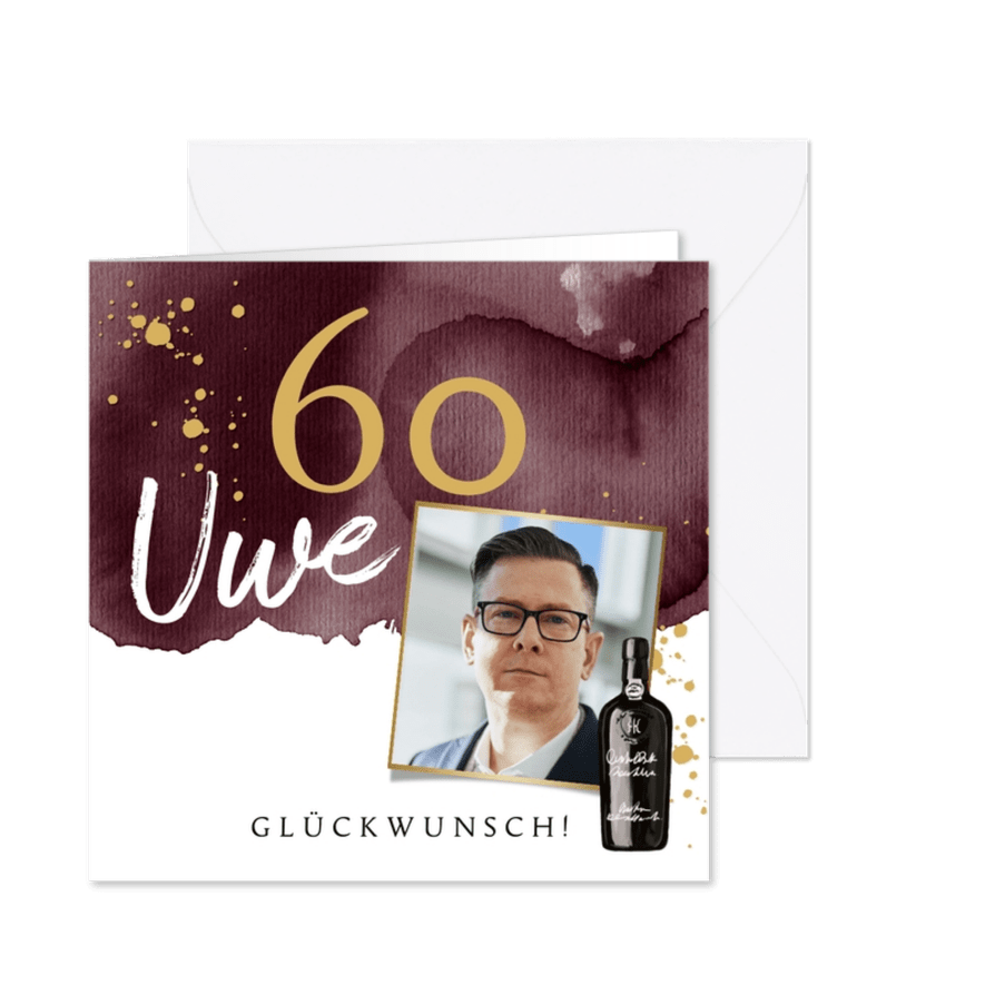 Glückwunschkarte 60. Geburtstag mit Portwein & Foto - Karteneindruck