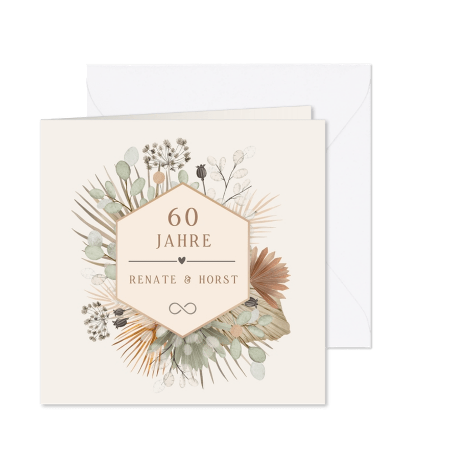 Glückwunschkarte 60. Hochzeitstag Trockenblumen - Karteneindruck