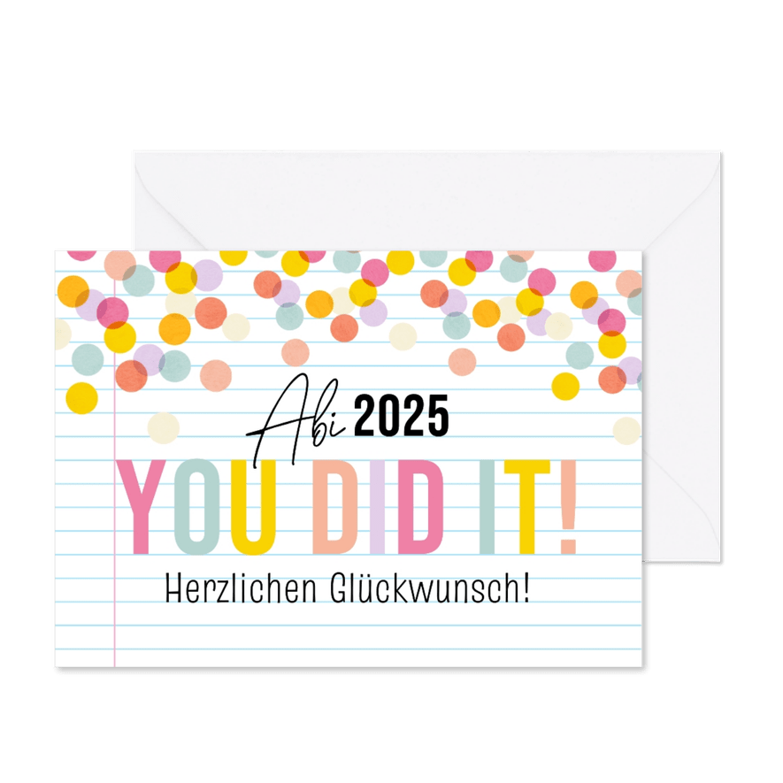 Glückwunschkarte Abi 2025 Konfetti - Karteneindruck