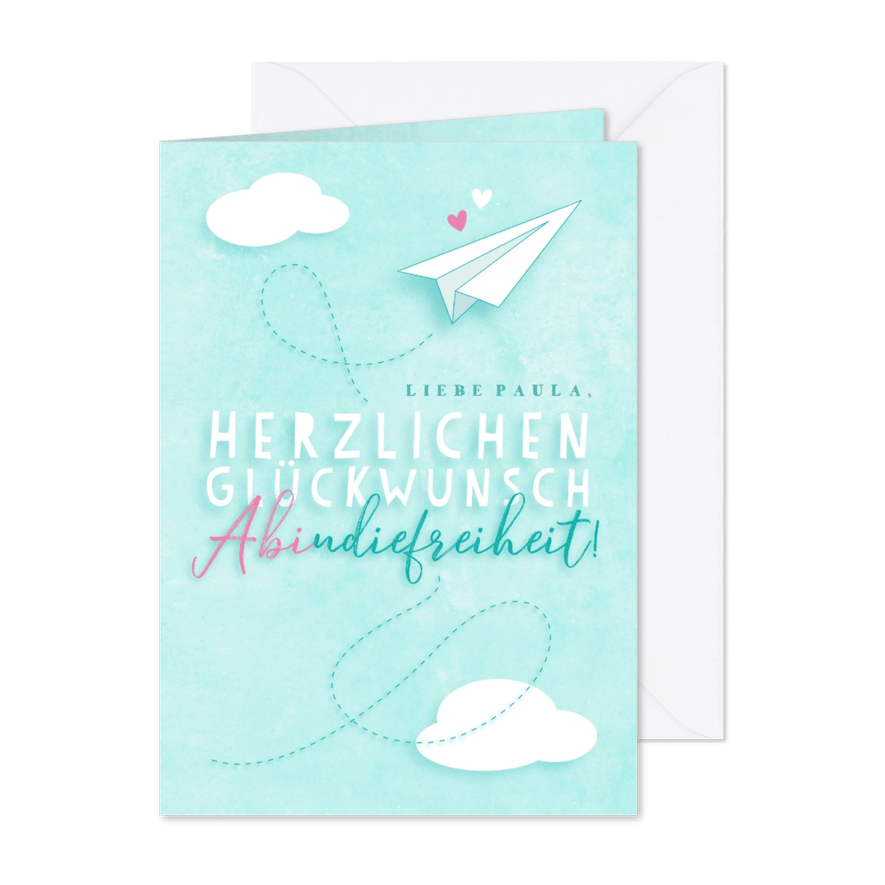 Glückwunschkarte Abitur Papierflieger - Karteneindruck