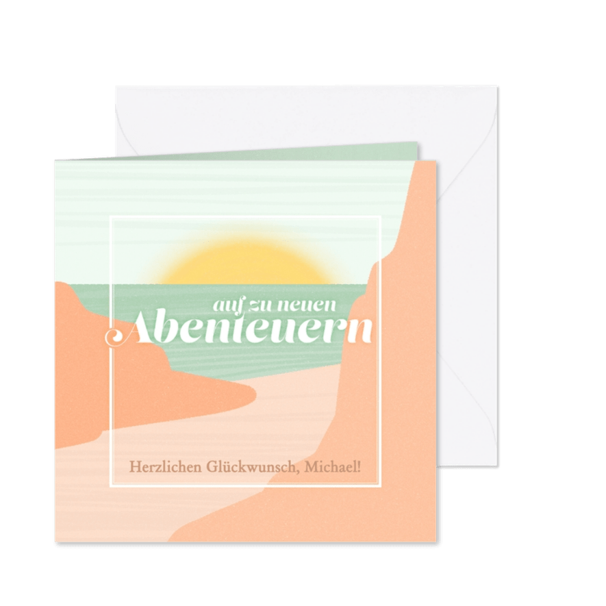Glückwunschkarte Auf zu neuen Abenteuern - Karteneindruck