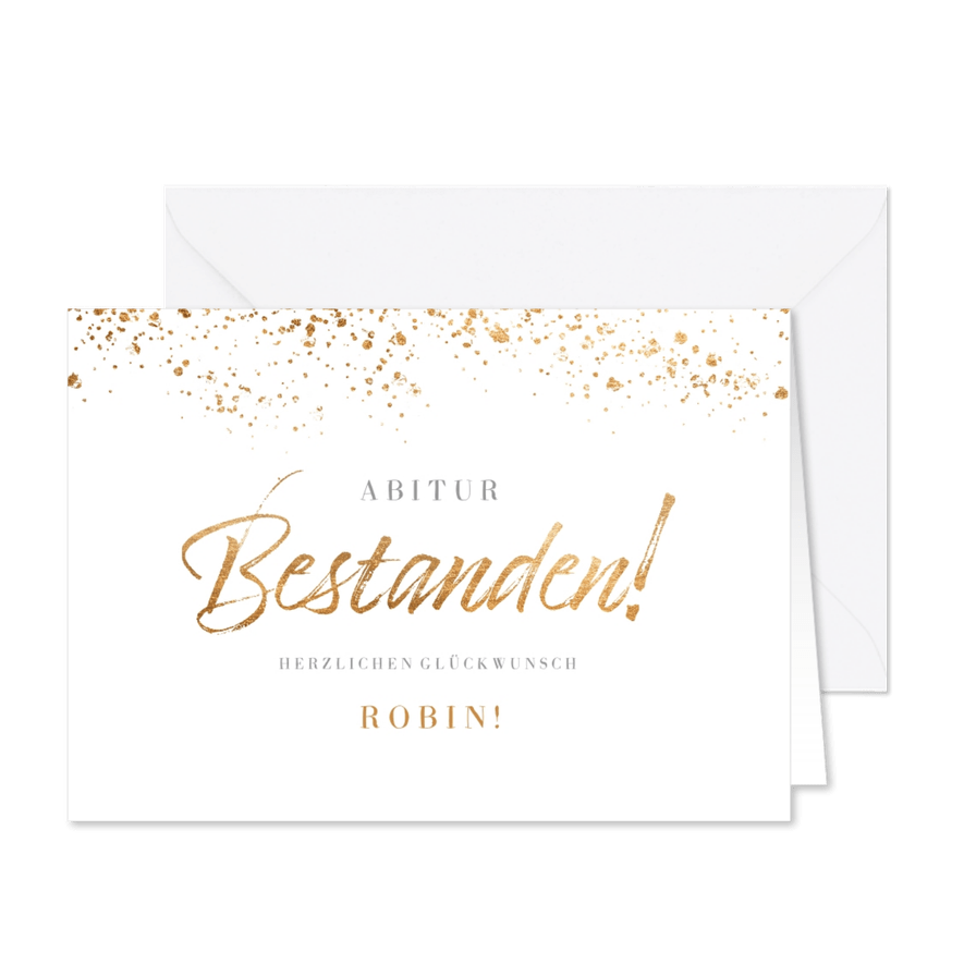 Glückwunschkarte Bestanden Goldlook - Karteneindruck
