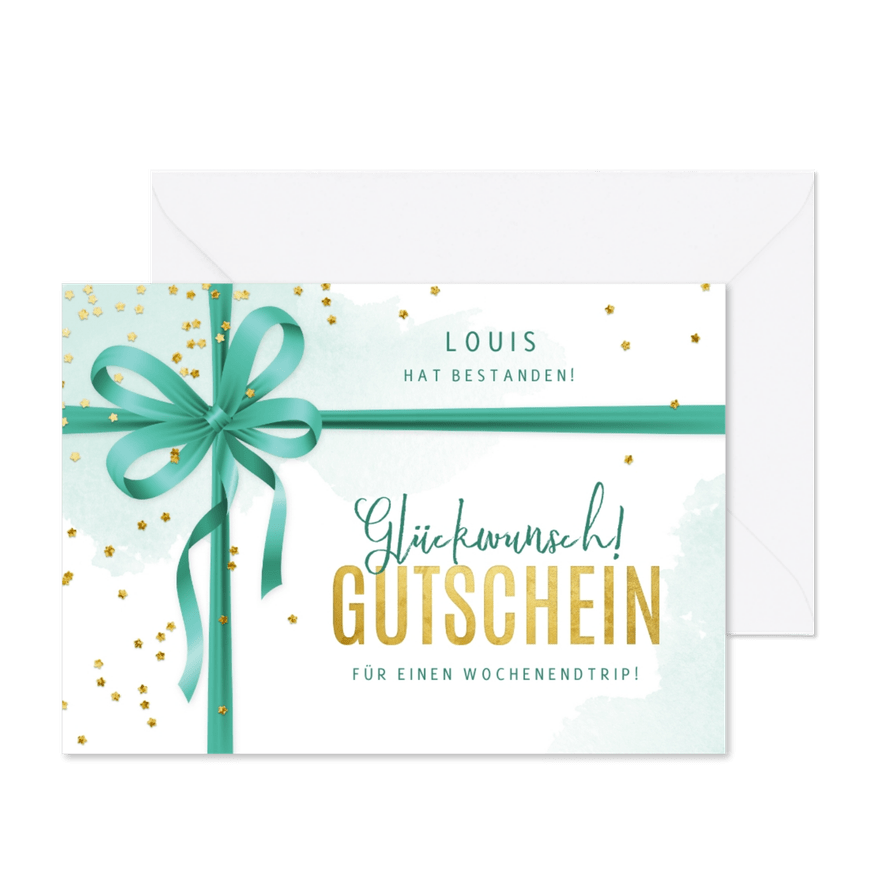 Glückwunschkarte Bestanden Gutschein grün - Karteneindruck