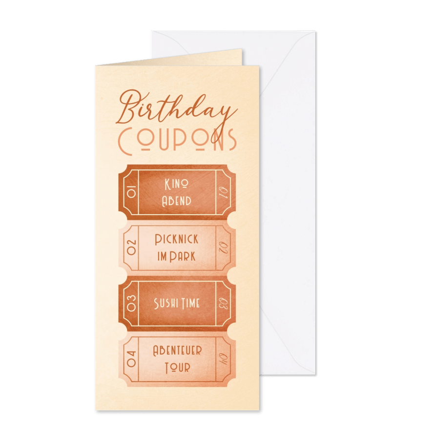 Glückwunschkarte Birthday Coupons - Karteneindruck